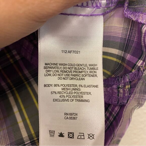 Columbia girls Youth Purple plaid cap sleeve Omni Shade button snap shirt 6X - Picture 8 of 8